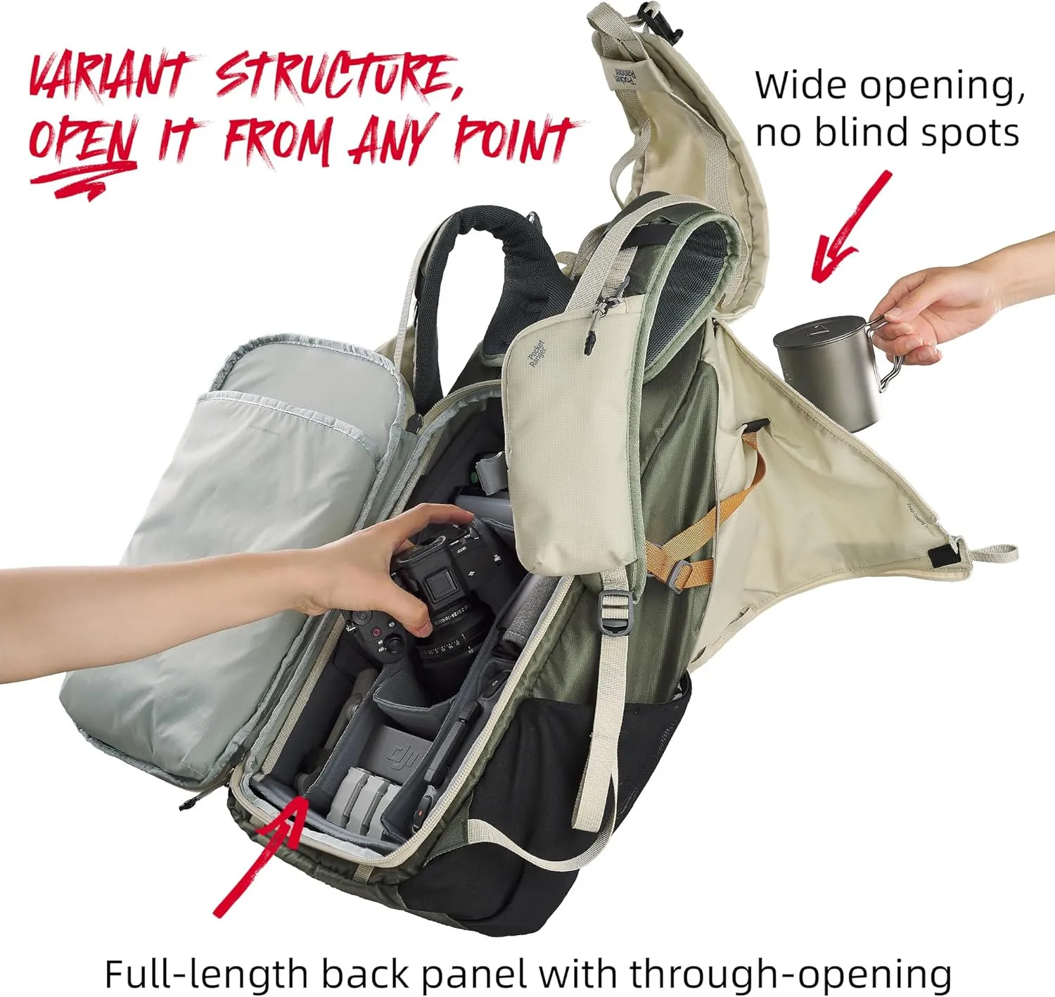 VSGO Pocket Ranger 25L 2-in-1 Photography & Outdoor Backpack  Lightweight Camera Bag for Hiking, Mountaineering, Travel