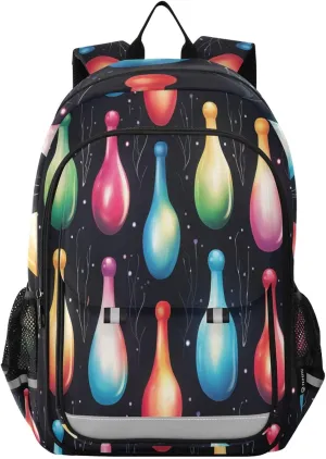 Watercolor Bowling Pins Backpack Kids School Bag Lightweight Laptop Backpack Elementary Capacity Student Bookbags for Travel Daypack with Reflective Stripes