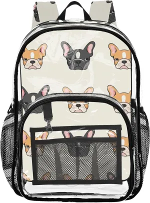 Women Clear Backpack Cute French Bulldog Cartoon Dog Kids Backpack for Girls Pvc School Plastic Bookbag