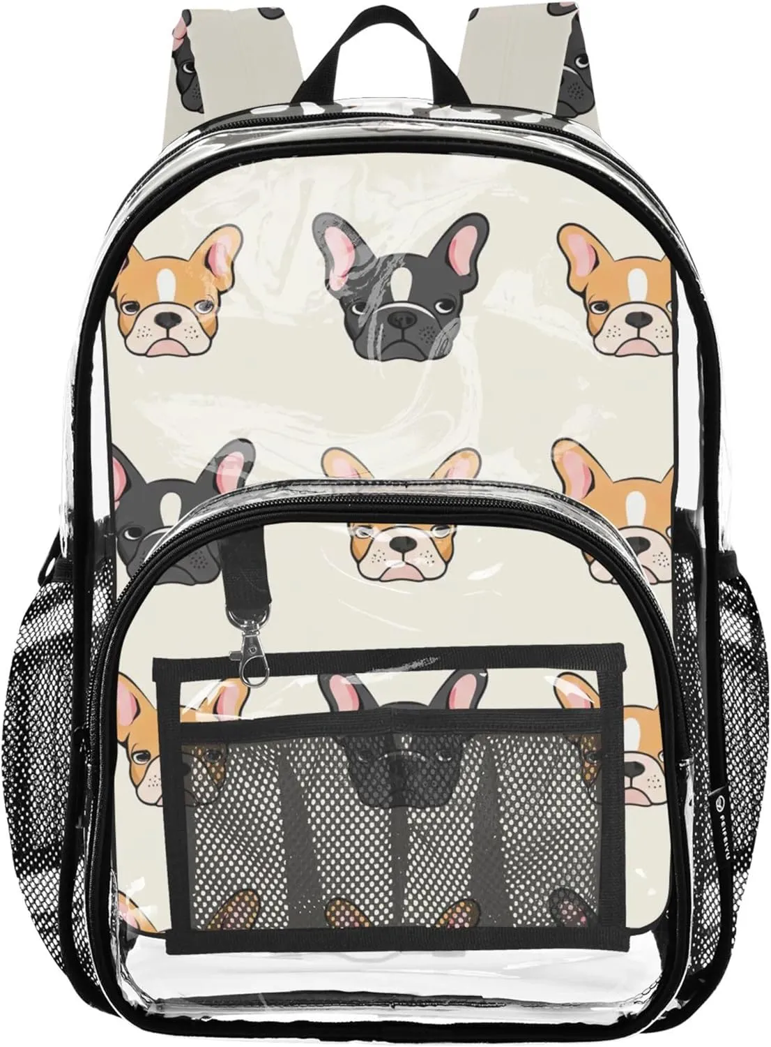 Women Clear Backpack Cute French Bulldog Cartoon Dog Kids Backpack for Girls Pvc School Plastic Bookbag