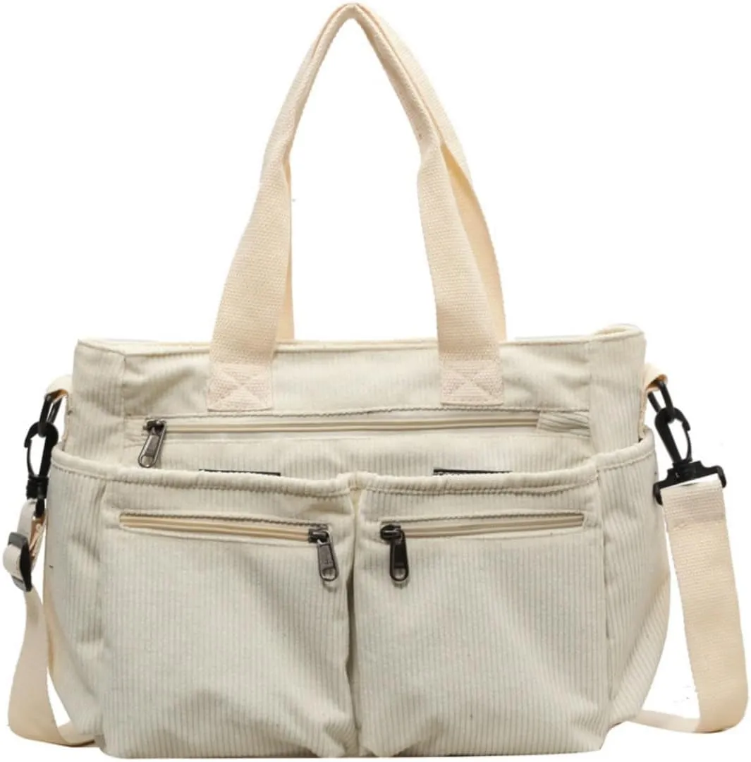 Women Corduroy Satchel Tote Bag Multi Pockets Large Capacity Totes Handbag Casual Work Meaaenger Purse,Green