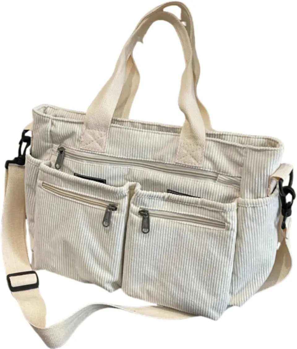 Women Corduroy Satchel Tote Bag Multi Pockets Large Capacity Totes Handbag Casual Work Meaaenger Purse,Green