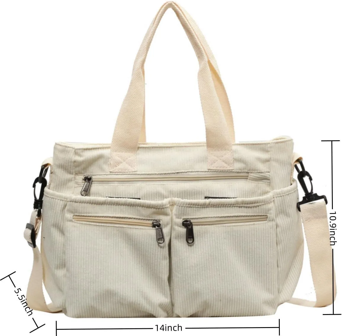 Women Corduroy Satchel Tote Bag Multi Pockets Large Capacity Totes Handbag Casual Work Meaaenger Purse,Green