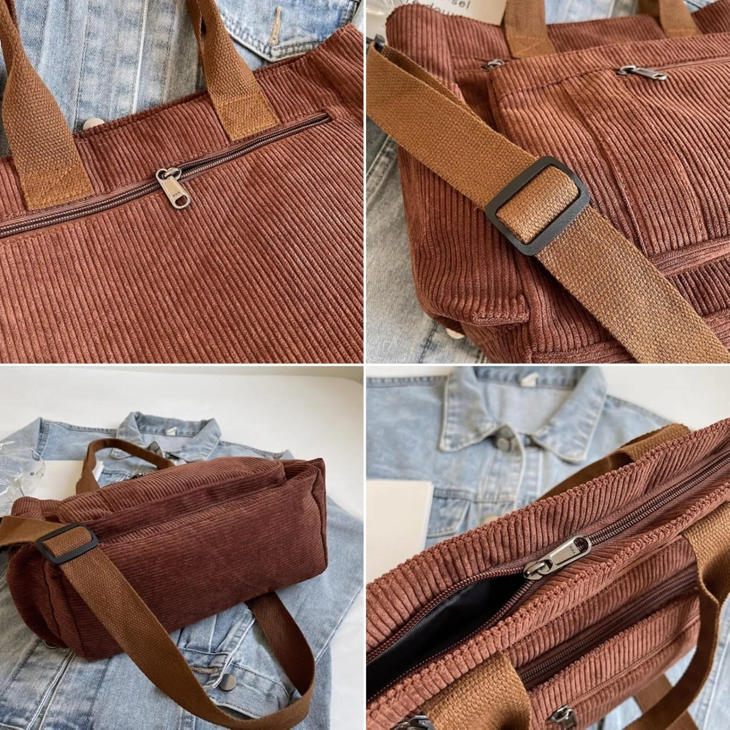 Women Corduroy Satchel Tote Bag Multi Pockets Large Capacity Totes Handbag Casual Work Meaaenger Purse,Green