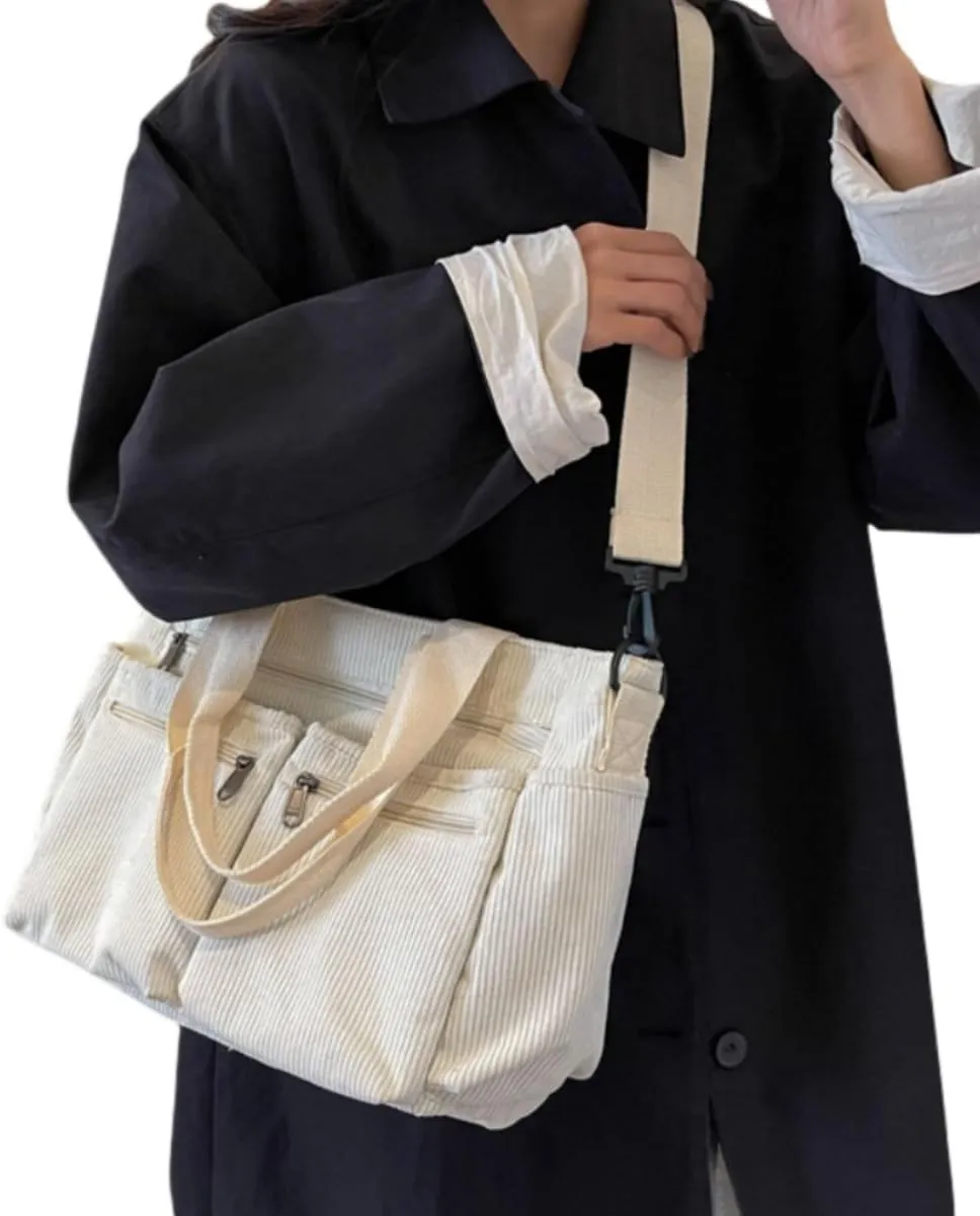 Women Corduroy Satchel Tote Bag Multi Pockets Large Capacity Totes Handbag Casual Work Meaaenger Purse,Green