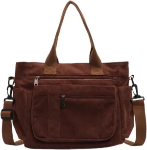 Women Corduroy Satchel Tote Bag Multi Pockets Large Capacity Totes Handbag Casual Work Meaaenger Purse,Green