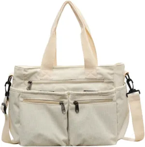 Women Corduroy Satchel Tote Bag Multi Pockets Large Capacity Totes Handbag Casual Work Meaaenger Purse,Green