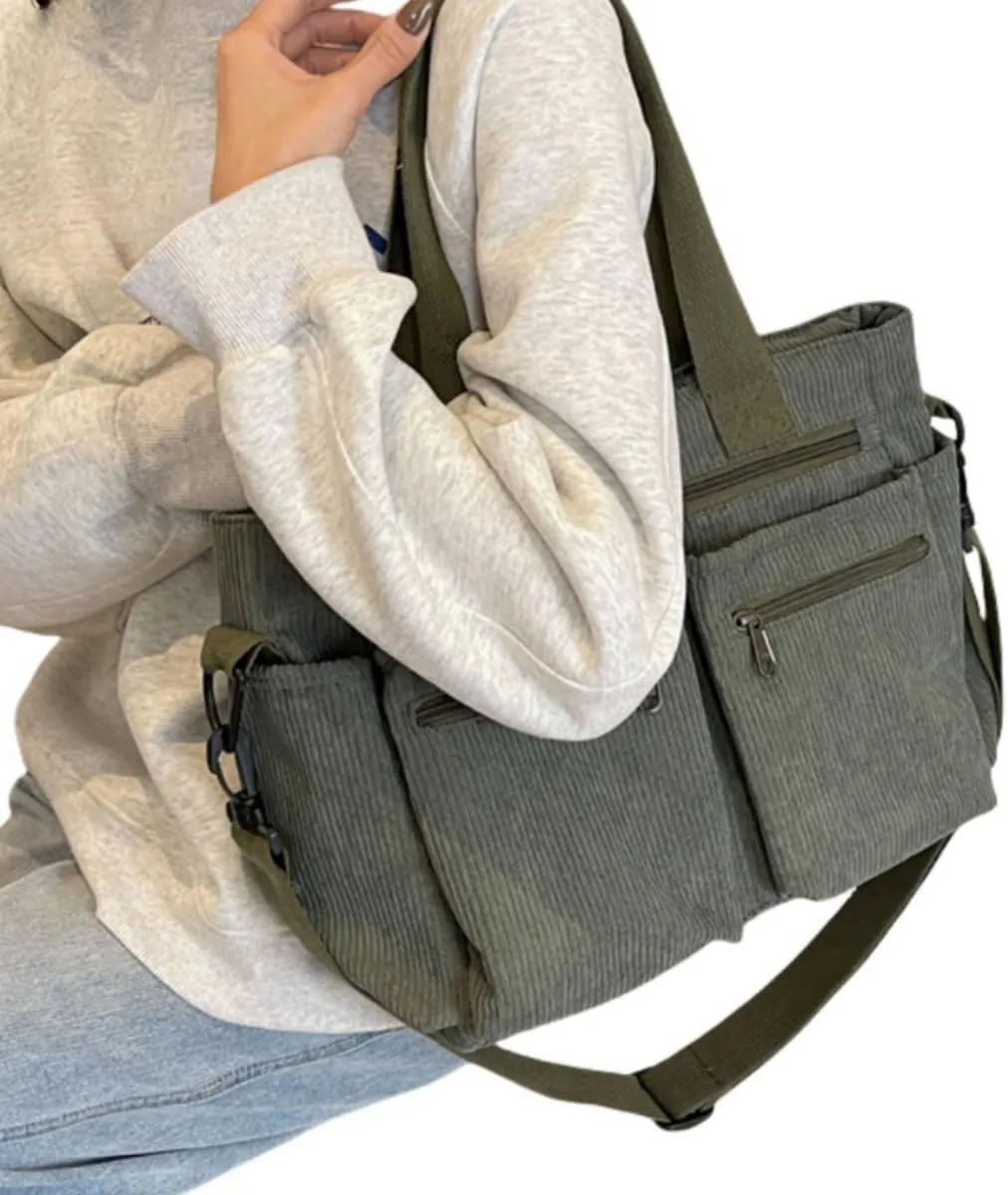 Women Corduroy Satchel Tote Bag Multi Pockets Large Capacity Totes Handbag Casual Work Meaaenger Purse,Green