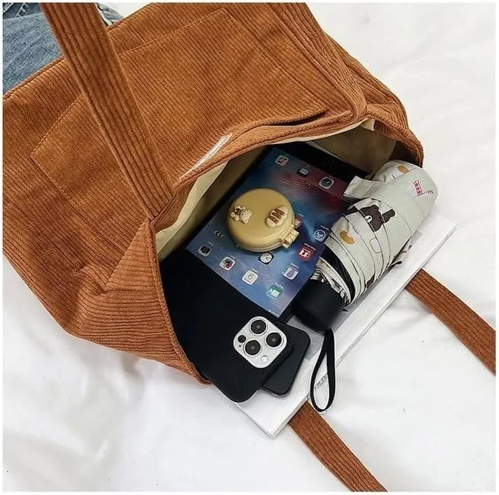 Women Corduroy Tote Bag Large Shoulder Totes Bags Casual Shopping Work Handbag