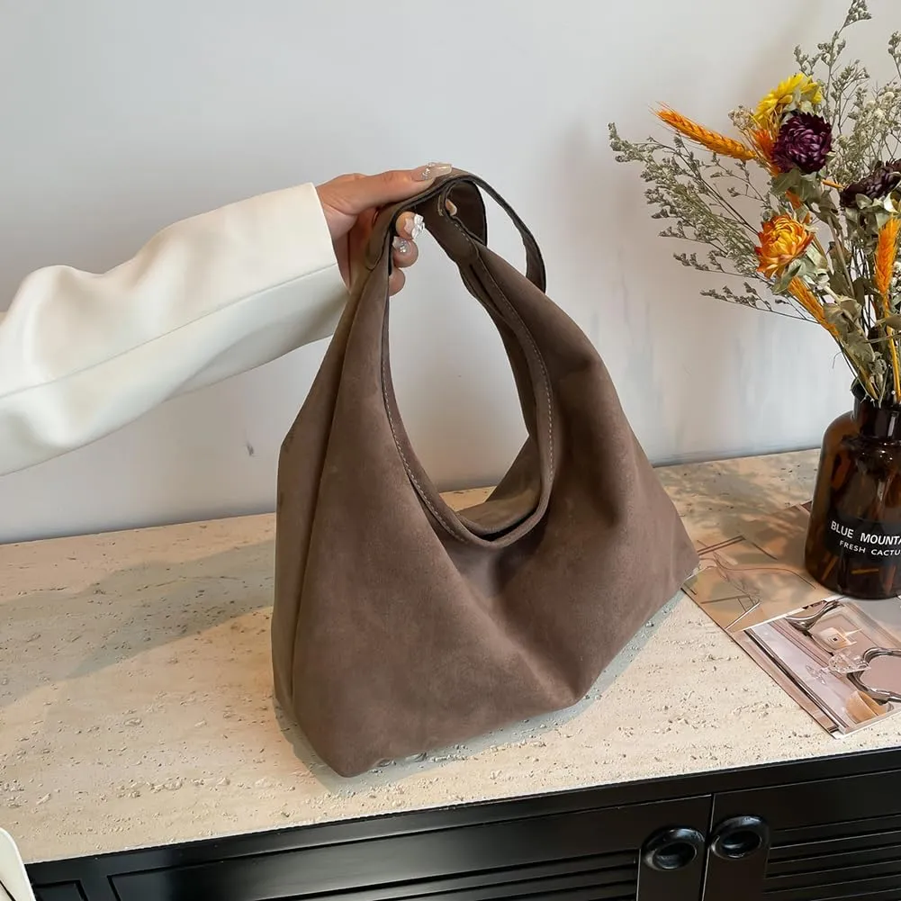 Women Faux Suede Tote Bag Fashion Shoulder Bag Large Capacity Trendy Carrying Bag Patchwork Shoulder Bag Stylish Tot