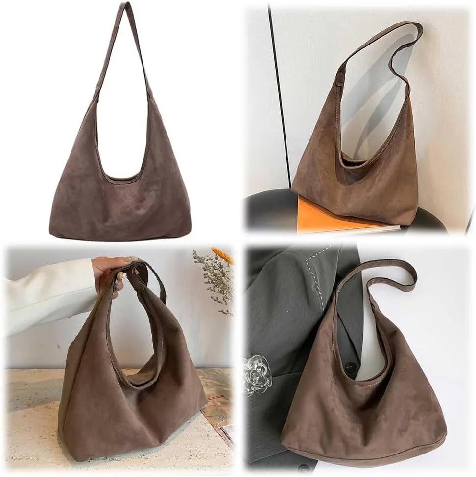 Women Faux Suede Tote Bag Fashion Shoulder Bag Large Capacity Trendy Carrying Bag Patchwork Shoulder Bag Stylish Tot