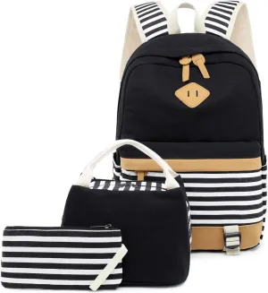 Women Laptop Backpack High School Bookbag 15.6 inch Casual Travel College Canvas with USB Charging Port (4-Black)
