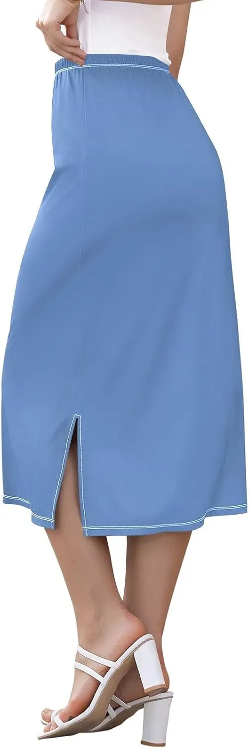 Women Midi Skirt Royal Blue Midi Skirts for Women with Slit Midi Active Skirt Bottom, Small