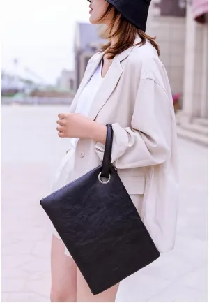 Women Oversized Clutch Purse Vintage Soft Leather Evening Bags Purse Retro Daily Envelope Wristlet Handbags For Men (Beige)