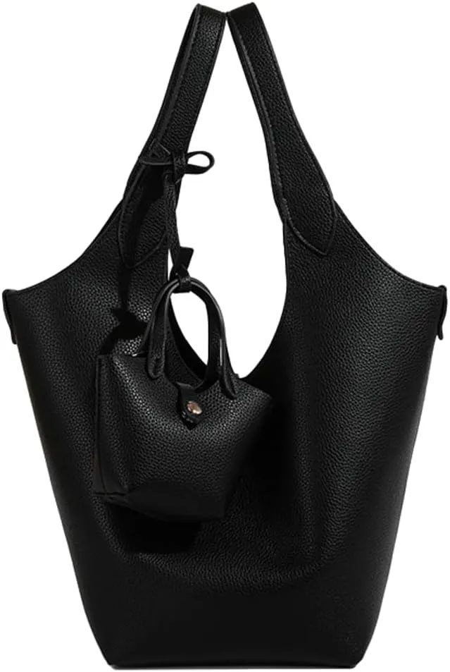 Women Trendy Bucket Shoulder Bag Vegan Leather Y2k Tote Crossbody Purse Large Working Handbags Top-handle Satchels