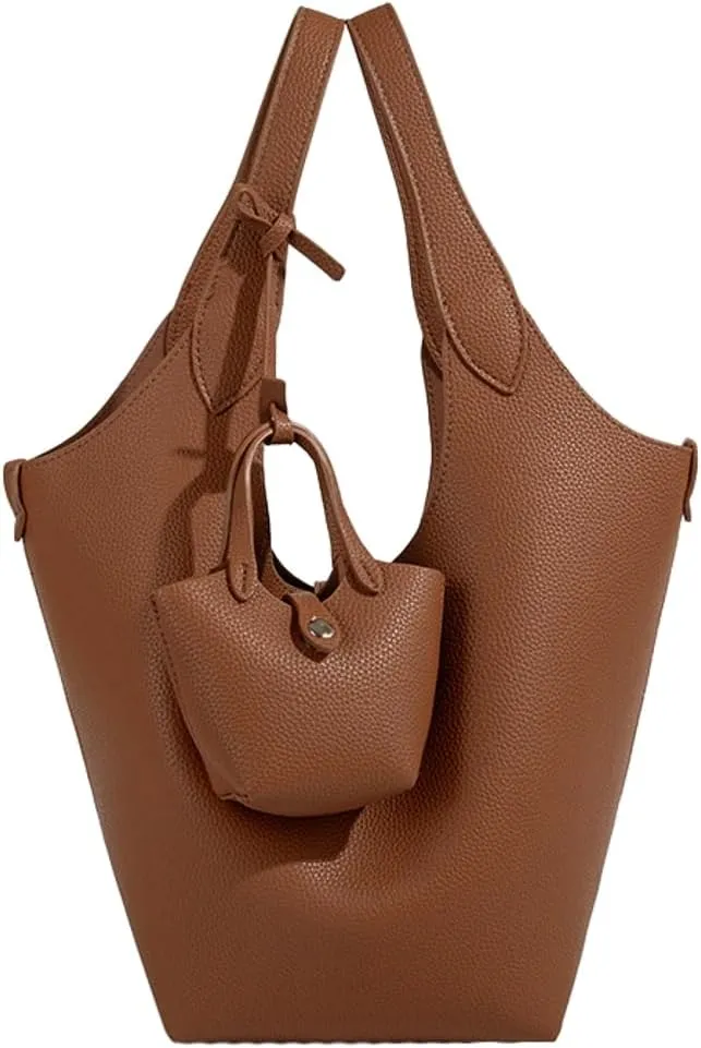 Women Trendy Bucket Shoulder Bag Vegan Leather Y2k Tote Crossbody Purse Large Working Handbags Top-handle Satchels