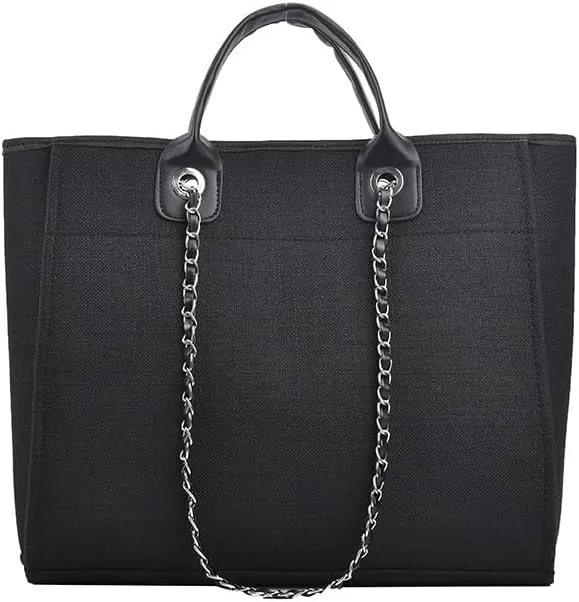 Women's Canvas Totes Chain Handbag Shoulder Crossbody Bucket Bag Beach Vacation Large Capacity Versatile Hobo Top Handle