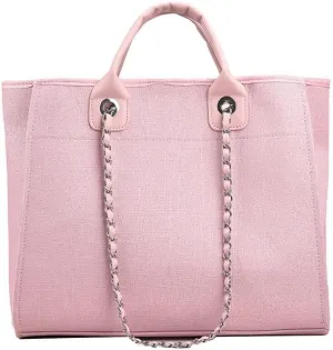 Women's Canvas Totes Chain Handbag Shoulder Crossbody Bucket Bag Beach Vacation Large Capacity Versatile Hobo Top Handle