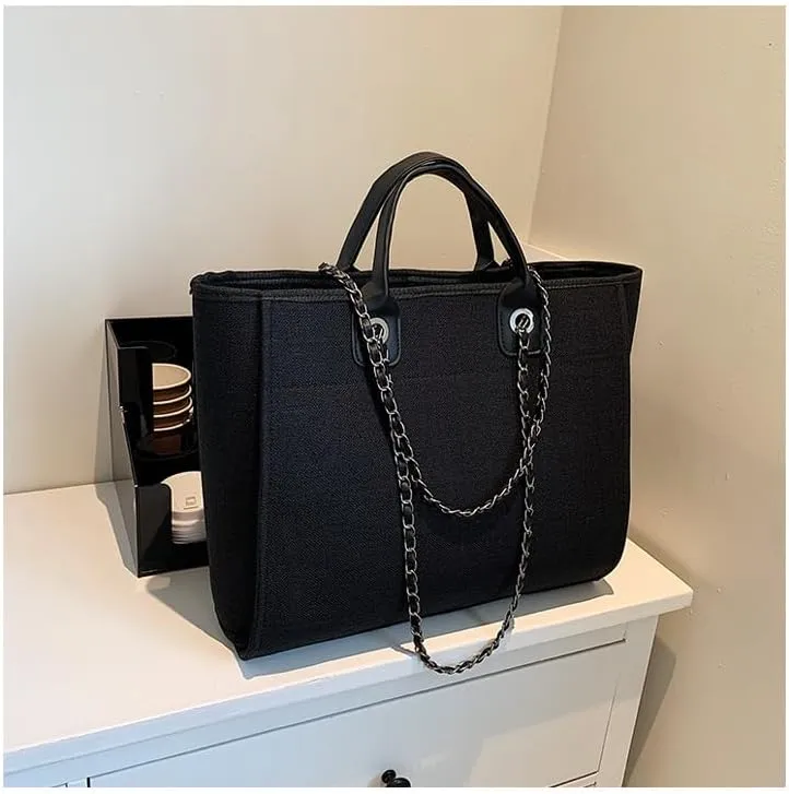 Women's Canvas Totes Chain Handbag Shoulder Crossbody Bucket Bag Beach Vacation Large Capacity Versatile Hobo Top Handle