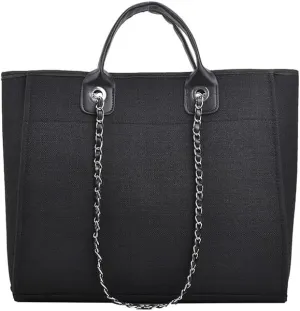 Women's Canvas Totes Chain Handbag Shoulder Crossbody Bucket Bag Beach Vacation Large Capacity Versatile Hobo Top Handle