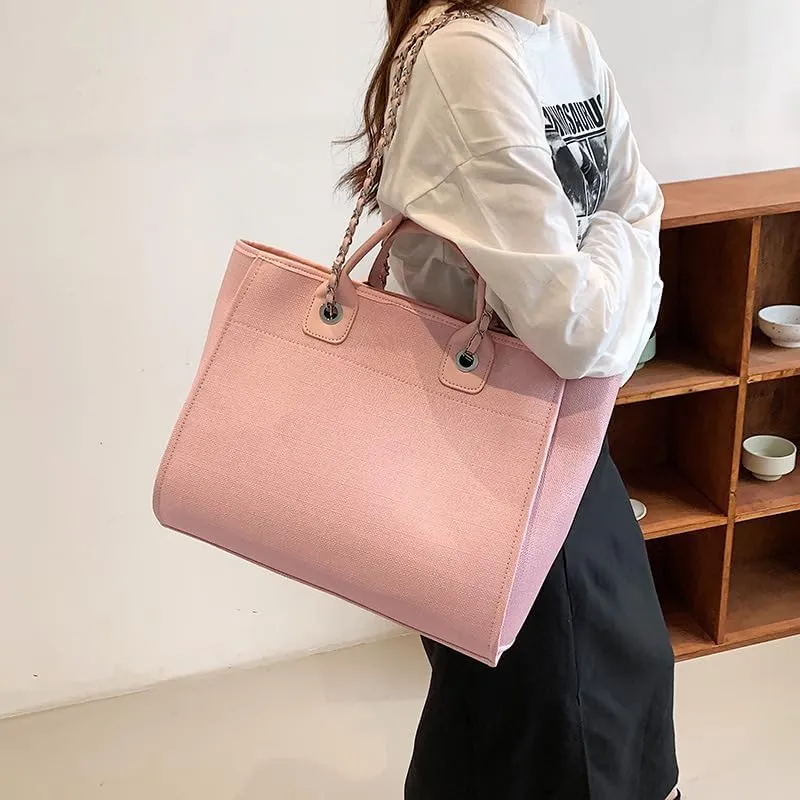 Women's Canvas Totes Chain Handbag Shoulder Crossbody Bucket Bag Beach Vacation Large Capacity Versatile Hobo Top Handle