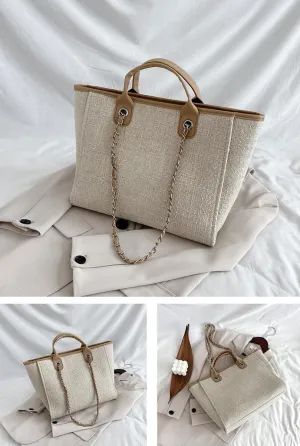 Women's Canvas Totes Chain Handbag Shoulder Crossbody Bucket Bag Beach Vacation Large Capacity Versatile Hobo Top Handle