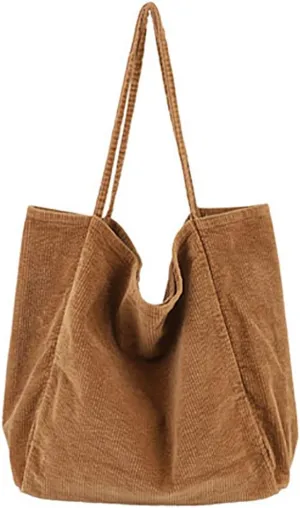 Womens Corduroy Tote Bag Large Canvas Shoulder Handbags Retro Casual Totes Shopping Bag for Travel Office