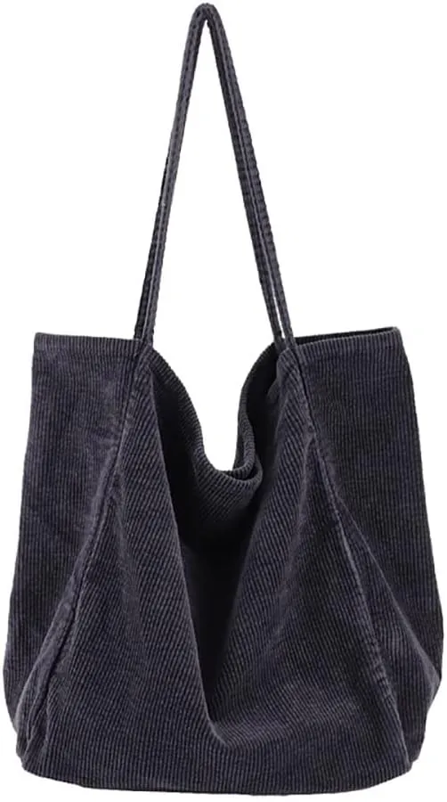 Womens Corduroy Tote Bag Large Canvas Shoulder Handbags Retro Casual Totes Shopping Bag for Travel Office