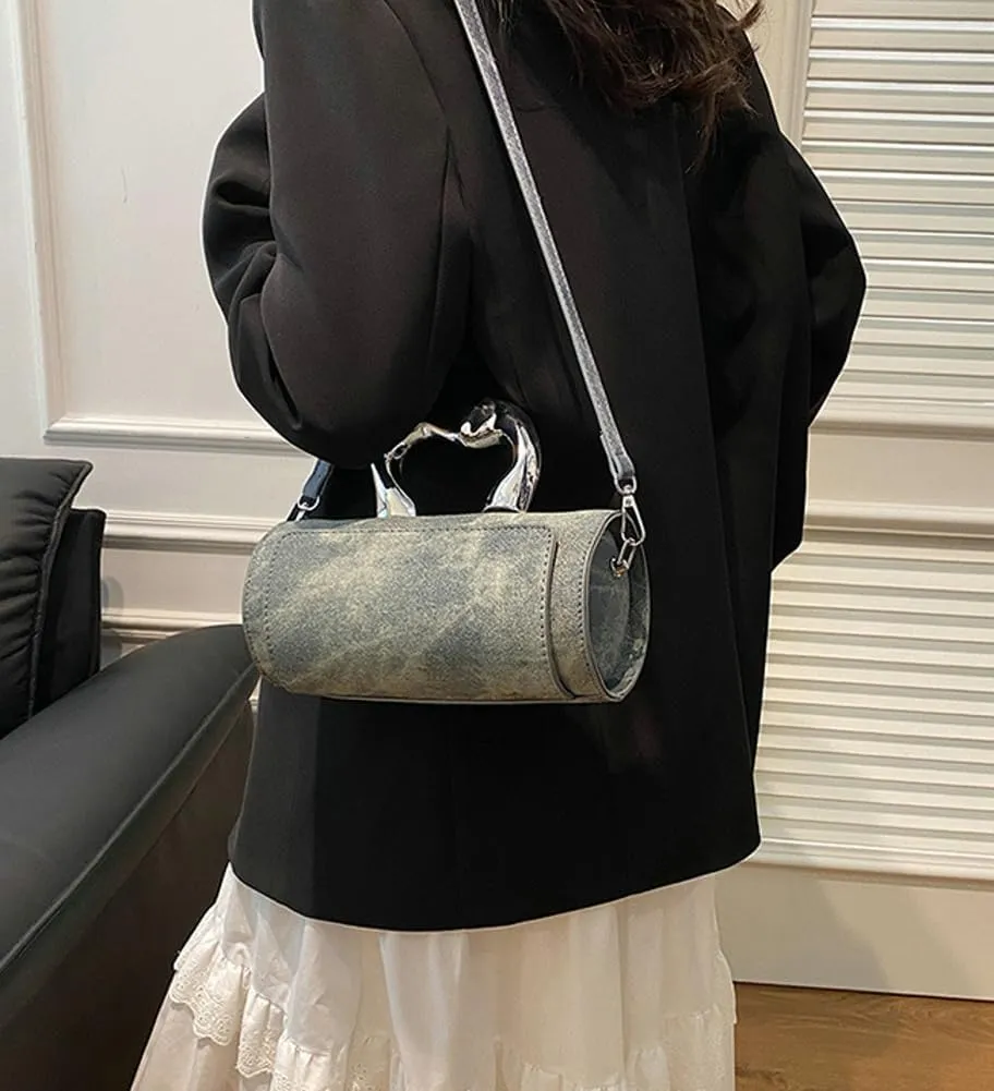 Women's Fashion PU Leather Shoulder Crossbody Bag Y2K Small Cylinder Hobo Totes Handbag Box Purse Satchel