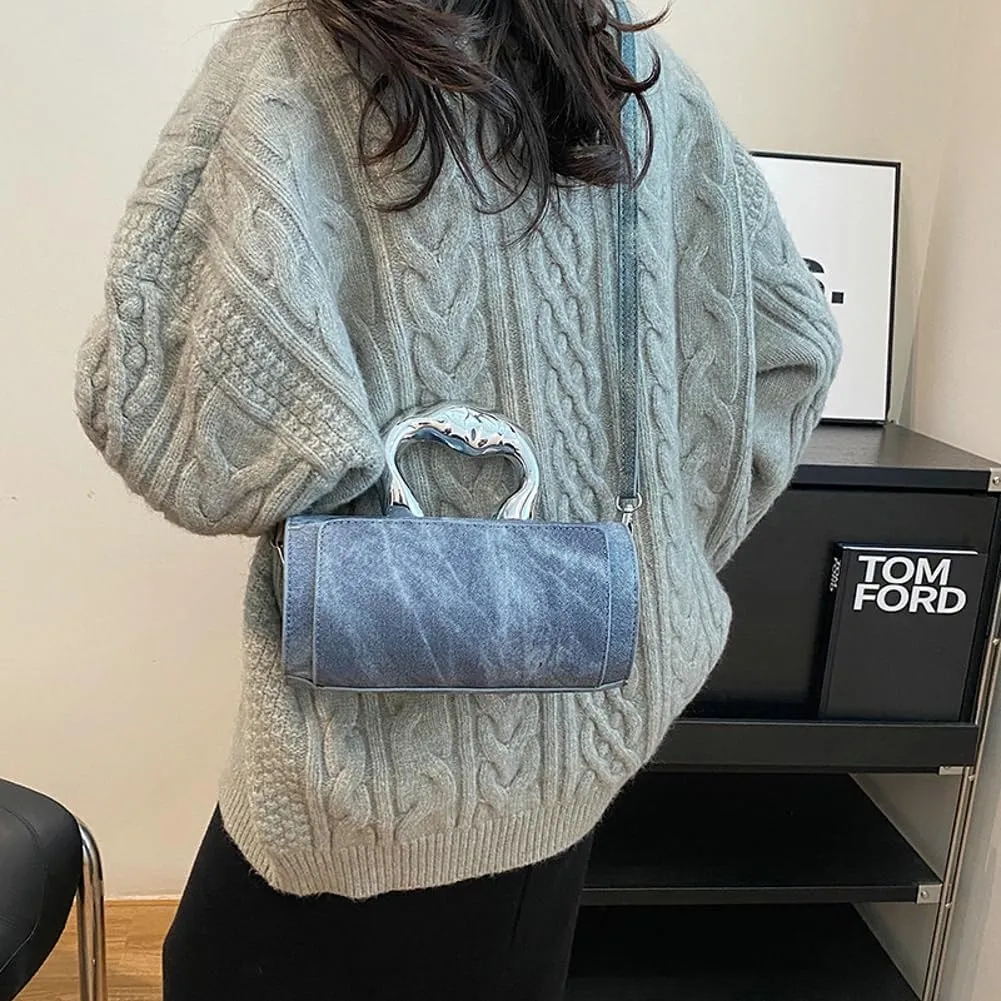 Women's Fashion PU Leather Shoulder Crossbody Bag Y2K Small Cylinder Hobo Totes Handbag Box Purse Satchel