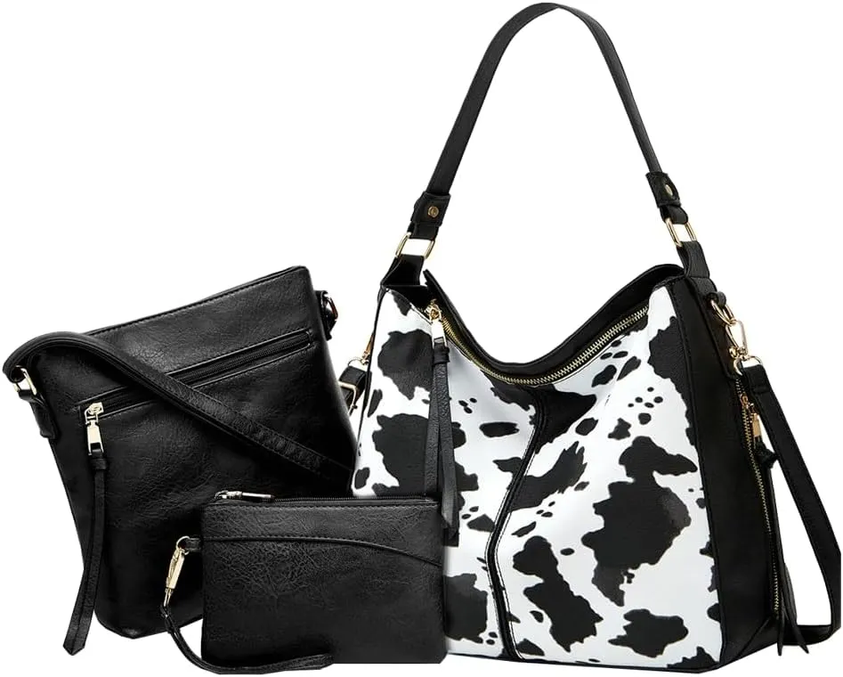 Women's Fashion Vegan Leather Totes 3pcs Handbag Large Crossbody Shouler Bag Purse Travel Top Handle Satchel