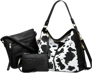 Women's Fashion Vegan Leather Totes 3pcs Handbag Large Crossbody Shouler Bag Purse Travel Top Handle Satchel