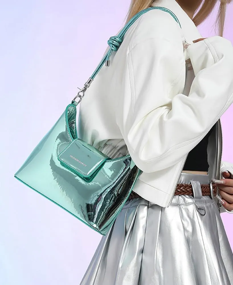 Women's Glossy Vegan Leather Shoulder Bag Small Y2k Crossbody Tote Purse Dumpling Handbag Top Handle Satchels
