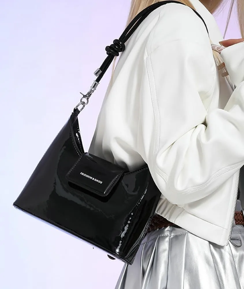 Women's Glossy Vegan Leather Shoulder Bag Small Y2k Crossbody Tote Purse Dumpling Handbag Top Handle Satchels
