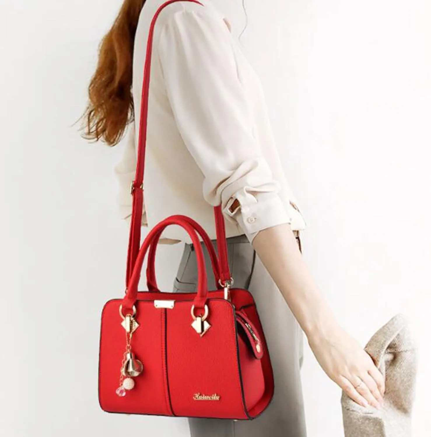 Women's Handbag Trendy Shoulder Crossbody Bag Bookish Messenger Bags (Red, One Size)