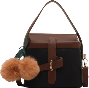 Women's Mini Leather Buckle Handbags and Crossbody Bags,Female Purses Portable Pure Color Bucket Bags Tote Bags Satchel Bags Black
