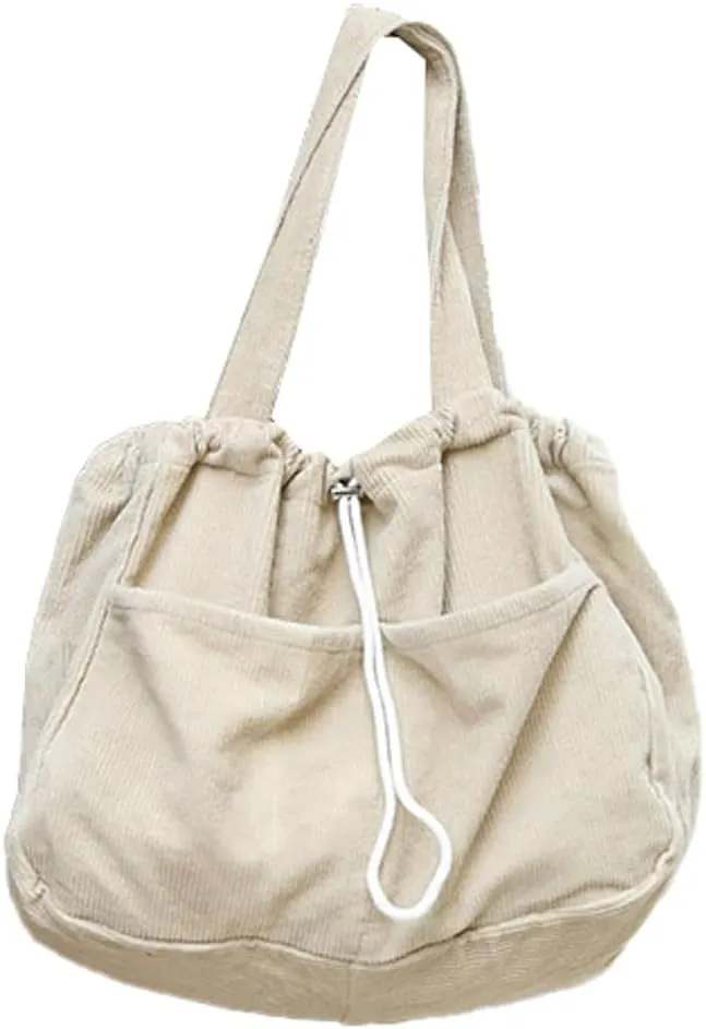 Women's Quilted Hobo Bag Corduroy Shoulder Purse Drawstring Canvas Handbag Large Totes Work Top Handle Bag