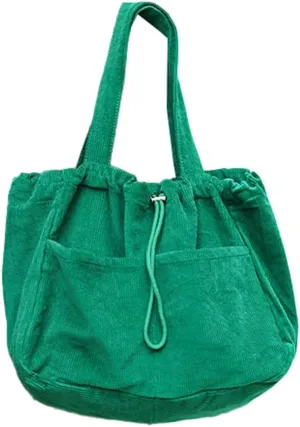 Women's Quilted Hobo Bag Corduroy Shoulder Purse Drawstring Canvas Handbag Large Totes Work Top Handle Bag