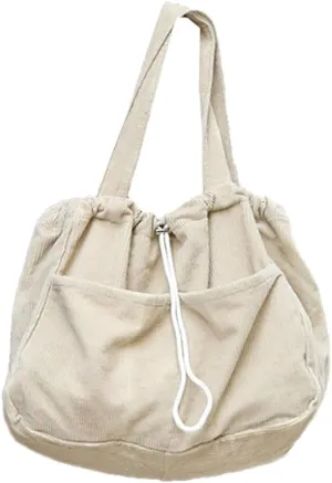 Women's Quilted Hobo Bag Corduroy Shoulder Purse Drawstring Canvas Handbag Large Totes Work Top Handle Bag