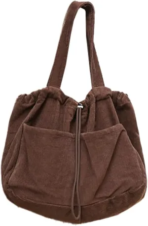 Women's Quilted Hobo Bag Corduroy Shoulder Purse Drawstring Canvas Handbag Large Totes Work Top Handle Bag