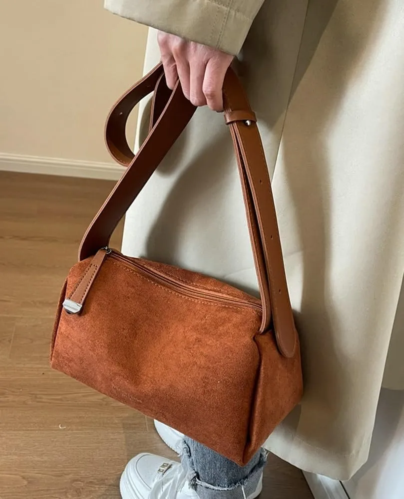 Women's Retro Shoulder Bag Totes Handbag Suede Bucket Underarm Purse Satchel Travel Winter Fall 2024