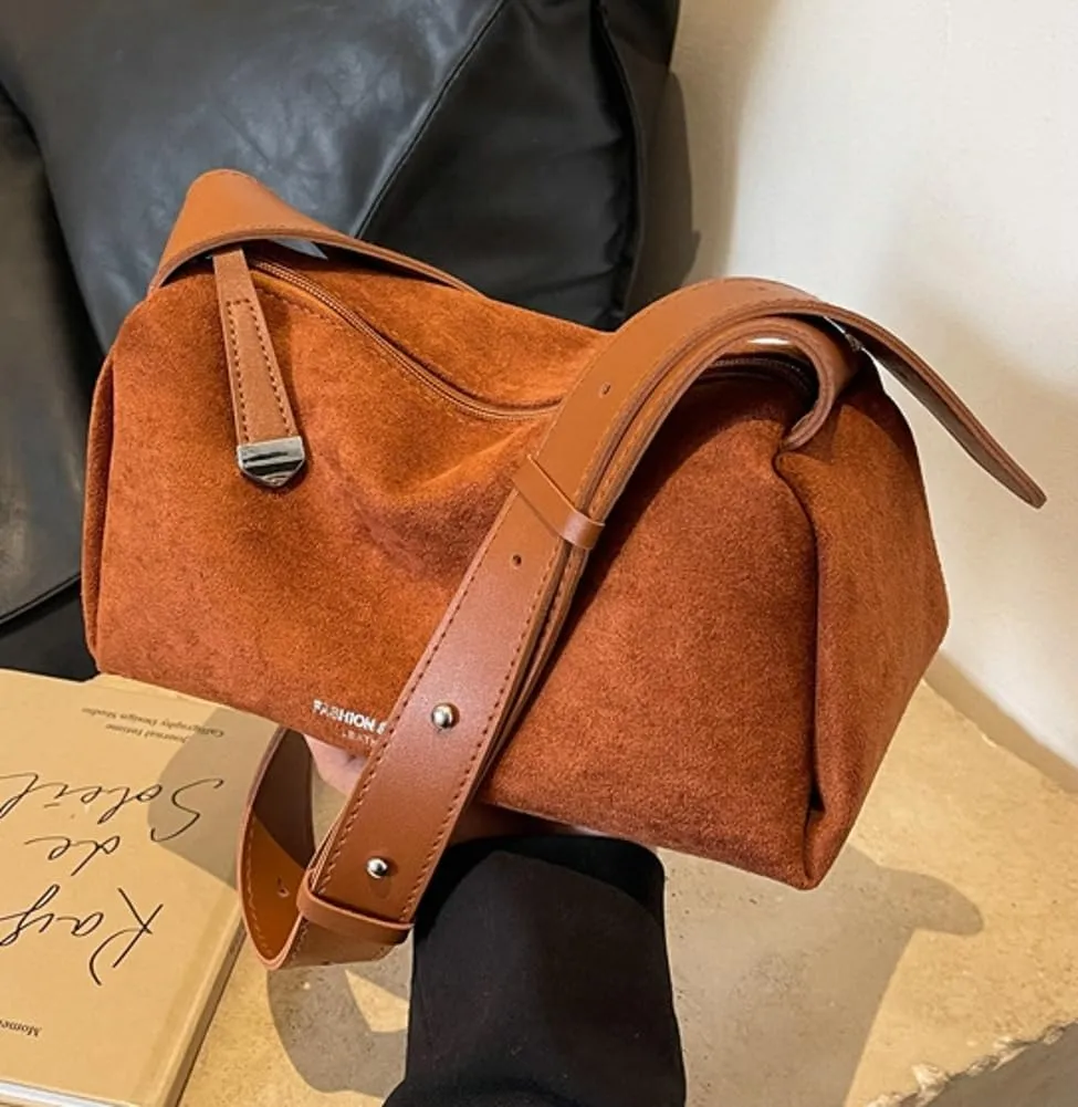 Women's Retro Shoulder Bag Totes Handbag Suede Bucket Underarm Purse Satchel Travel Winter Fall 2024