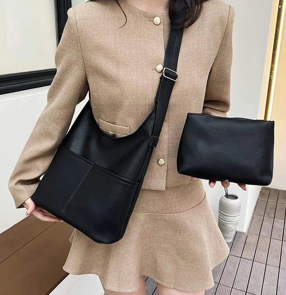 Women's Soft PU Leather Shoulder Crossbody Bag Large Bucket Totes Fashion Handbag Purse Top Handle Bag