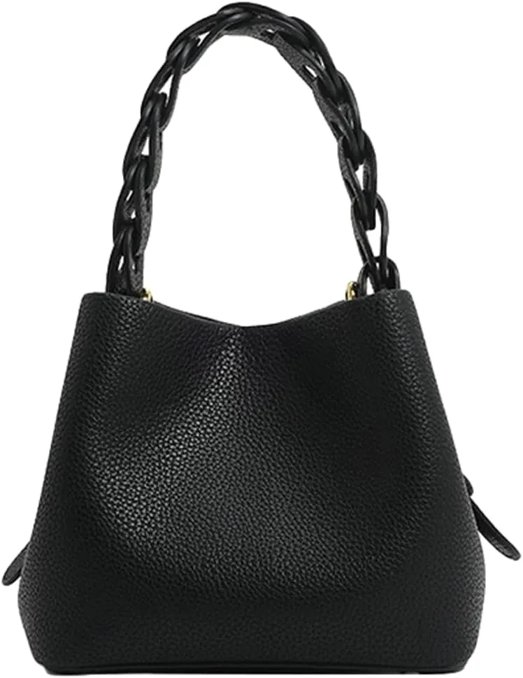Women's Soft Vegan Leather Bucket Bag Small Drawstring Handbag Top-handle Purses Shoulder Crossbody Satchels