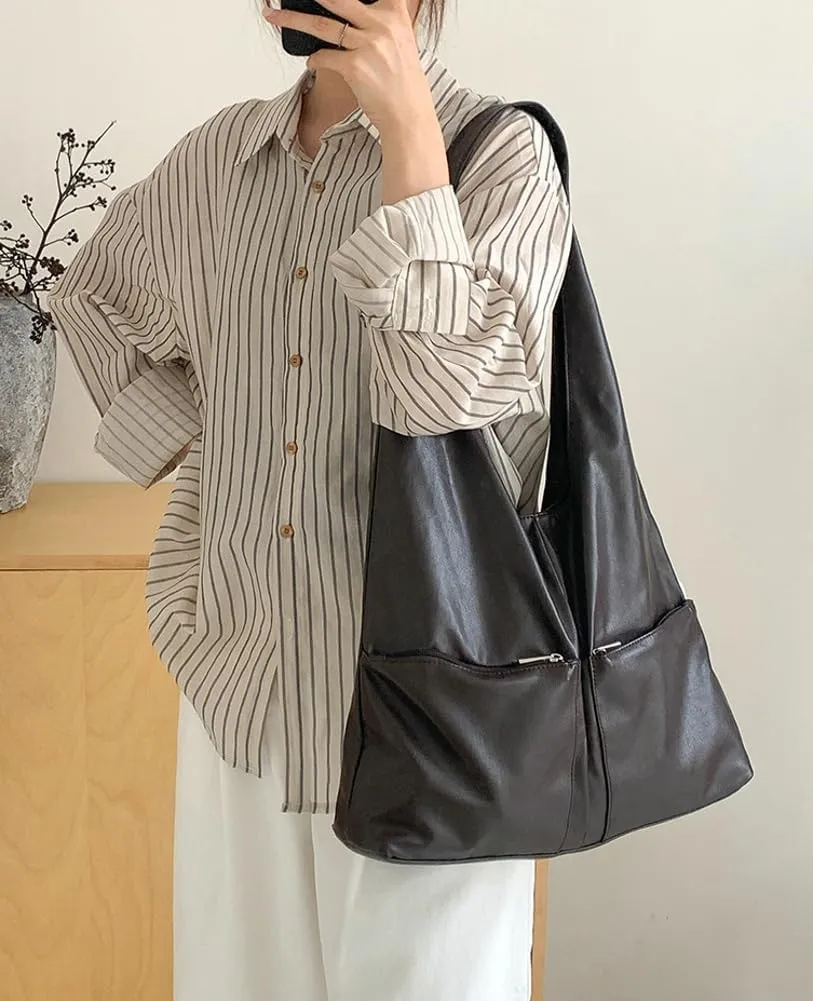Womens Soft Vegan Leather Shoulder Bag Large Casual Tote Purse Multi Pocket Working Handbags Top Handle Satchels