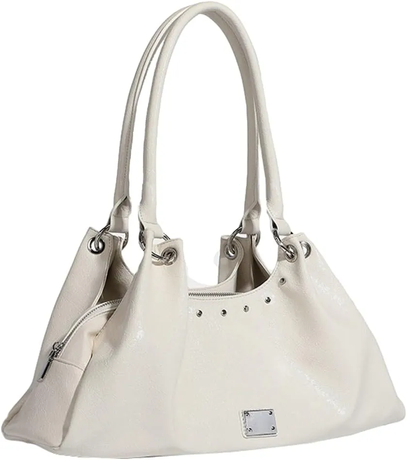 Womens Soft Vegan Leather Shoulder Bag Large Dumpling Tote Purse Y2K Underarm Handbags Slouchy Pleated Satchels