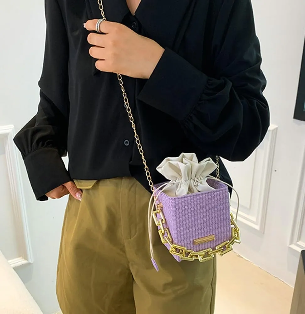 Womens Trendy Shoulder Crossbody Bag PU Leather Y2k Bucket Purse Mini Totes Woven Handbag Satchel