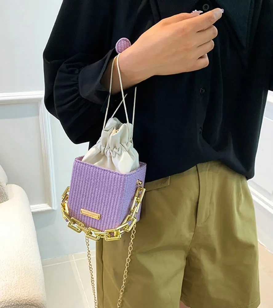 Womens Trendy Shoulder Crossbody Bag PU Leather Y2k Bucket Purse Mini Totes Woven Handbag Satchel