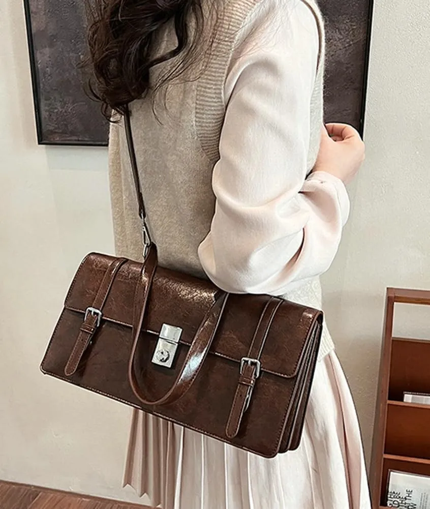 Womens Trendy Shoulder Crossbody Bag Y2k Vegan Leather Tote Purses Small Handbags Messenger Satchels with Buckle