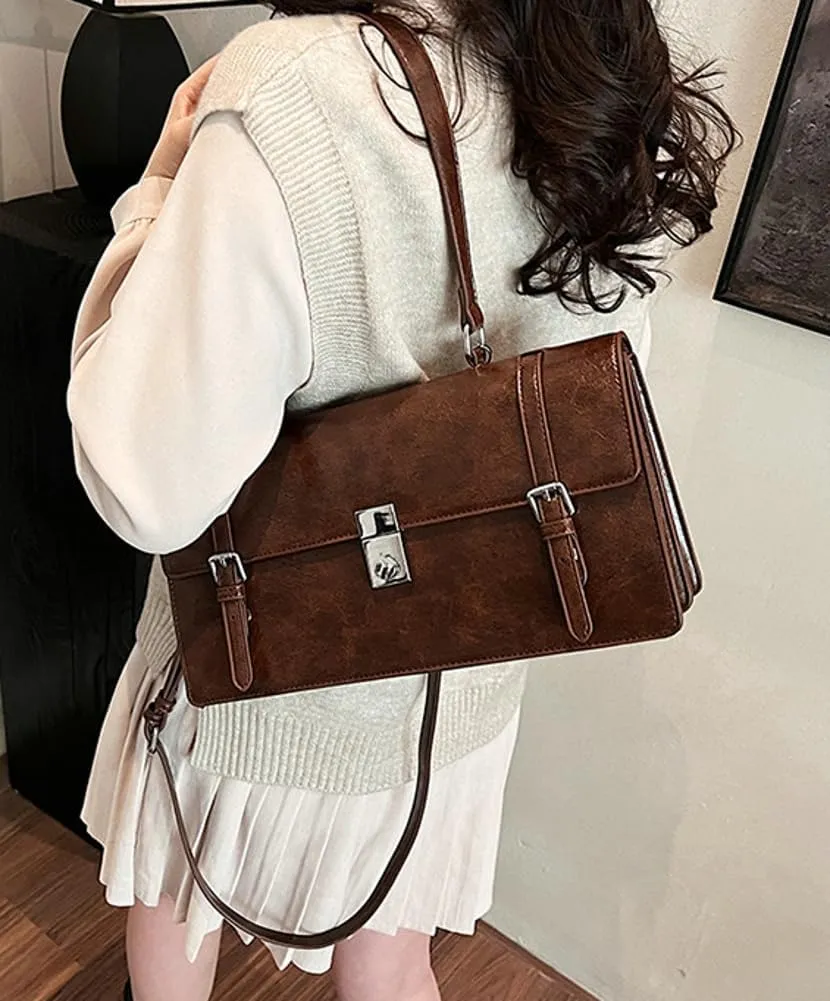 Womens Trendy Shoulder Crossbody Bag Y2k Vegan Leather Tote Purses Small Handbags Messenger Satchels with Buckle